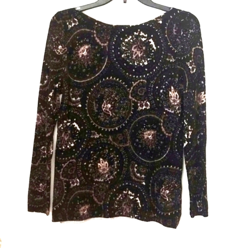 Talbots  Pure Merino Wool Medallion print Pullover Crewneck Sweater. Size SP